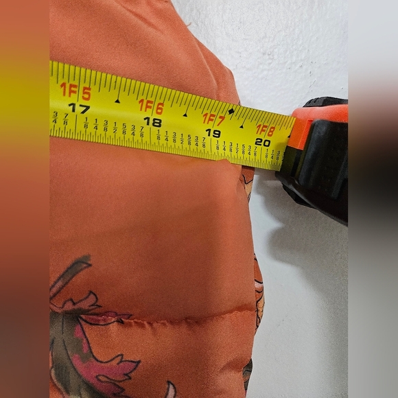 Sundance Urban Blooms Puffer Vest Orange Floral Hooded Pockets - Picture 7 of 8